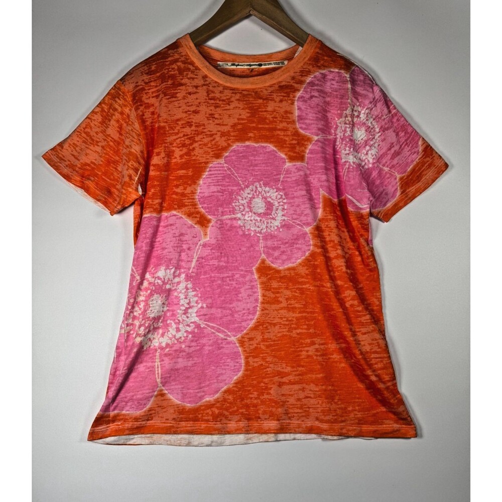 Before‎ and Again T Shirt Women XL Orange Pink Floral Burnout USA Made Sundance